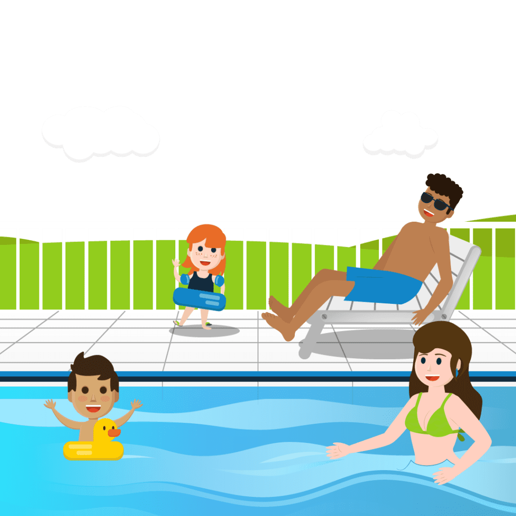 família tomando banho em piscina limpa - ilustração